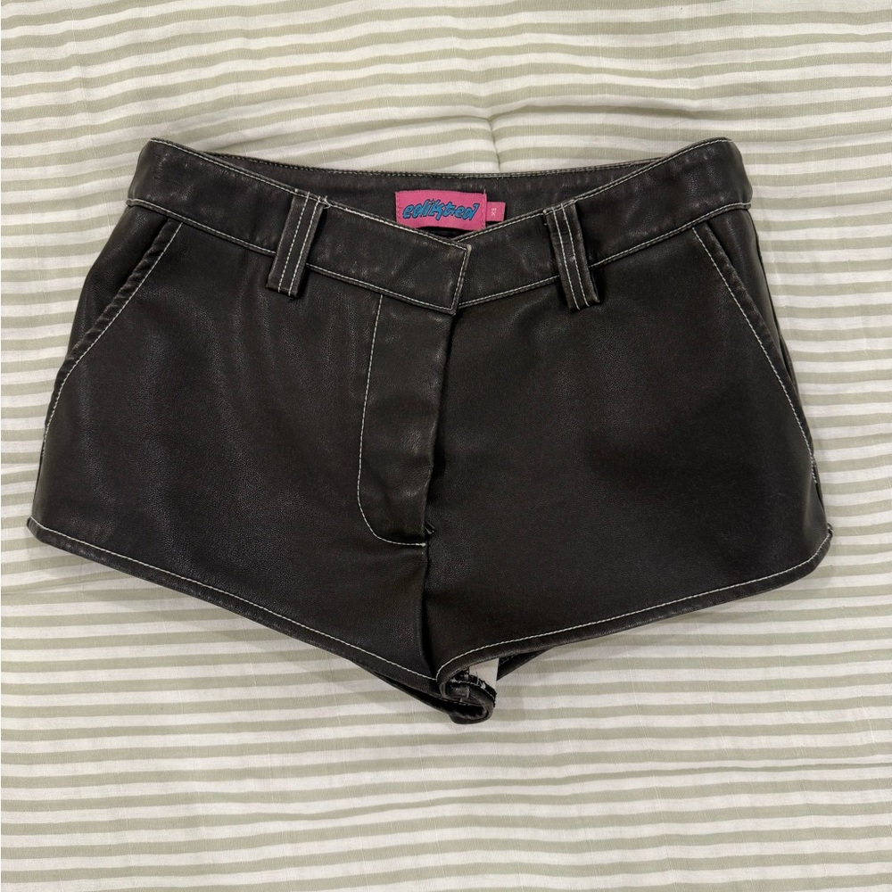 Edikted Black High Waist Leather Shorts